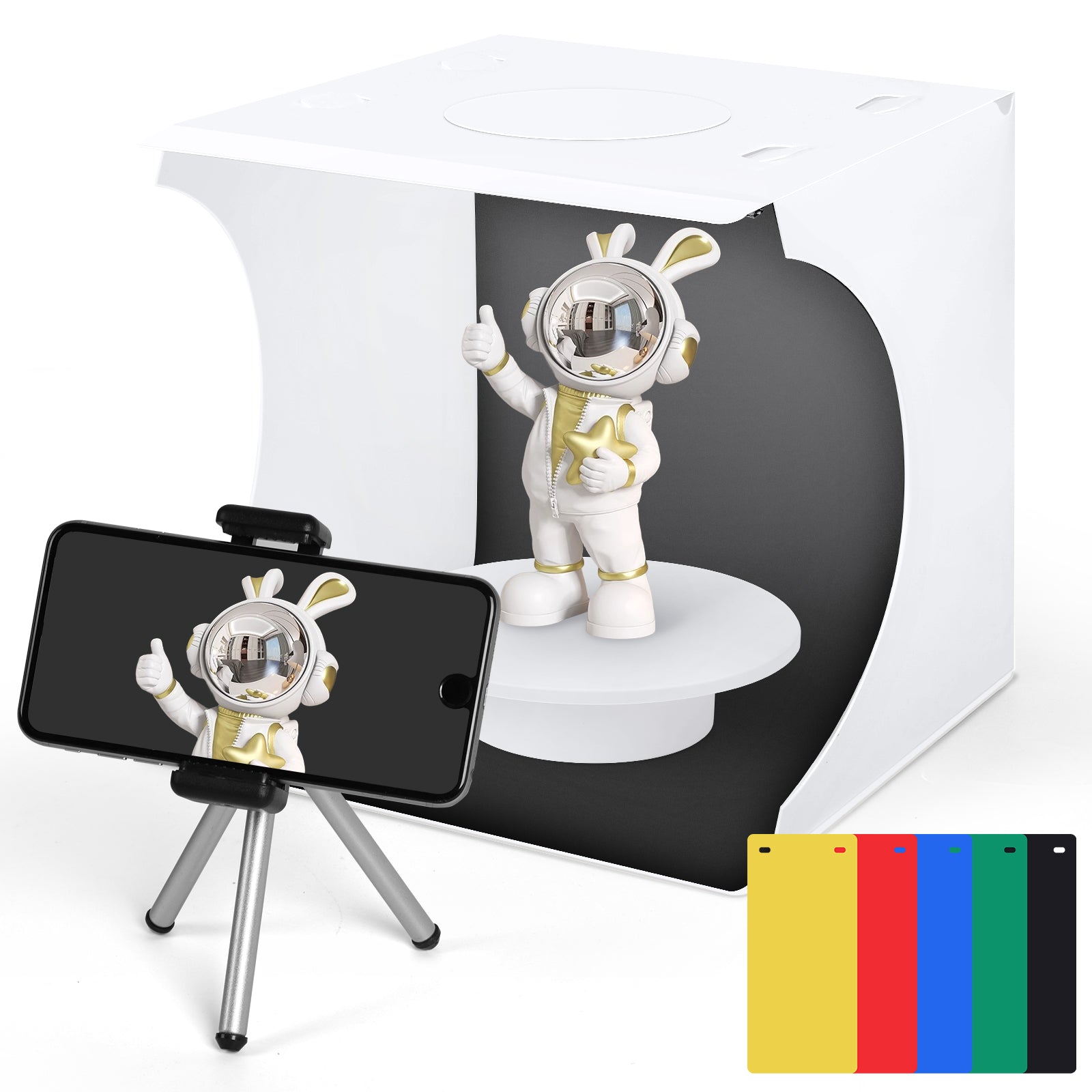 Mini Shooting Tent Photography Kit, Square Photo Studio with Rotating Dial & 6-Color Screens, USB Powered