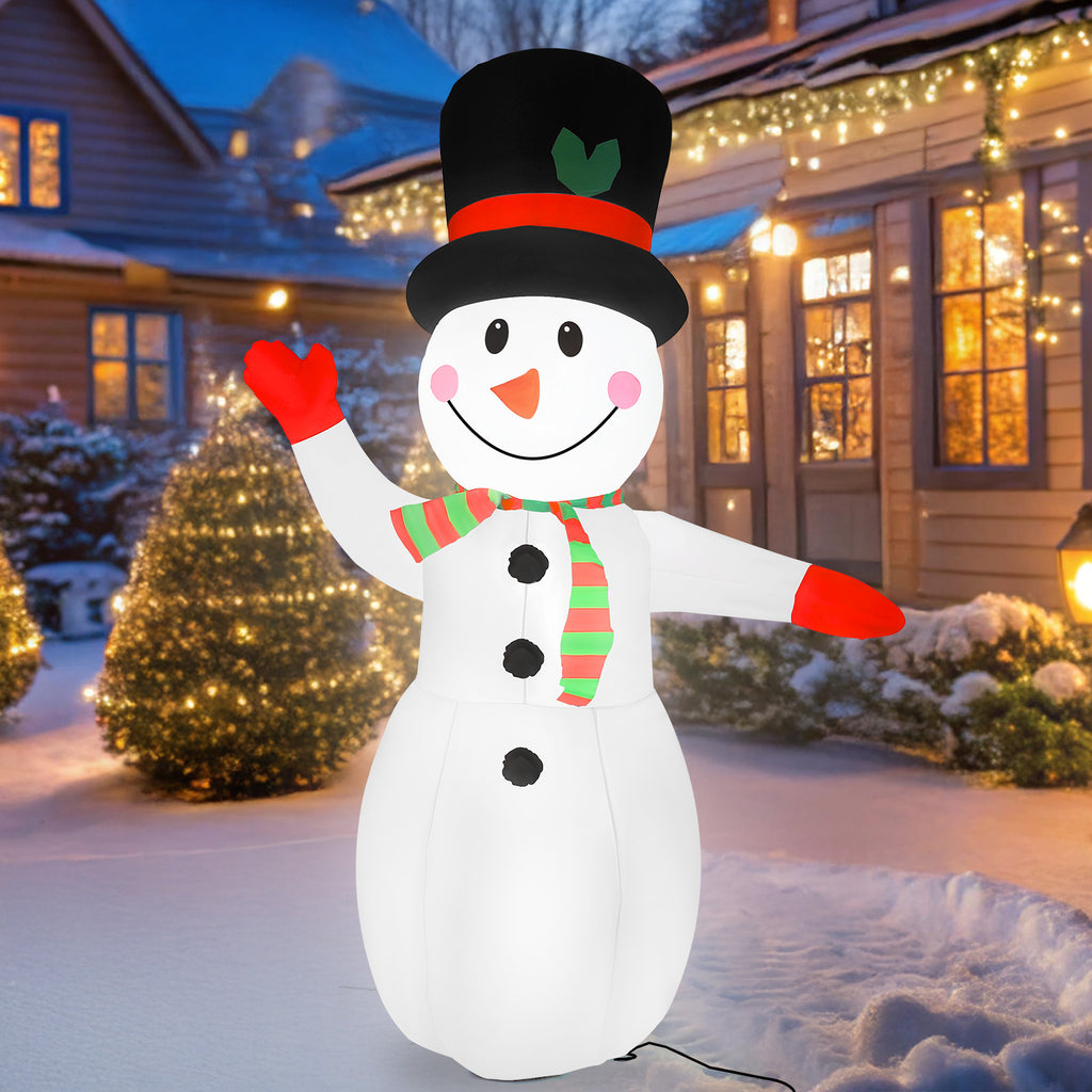 8FT Giant Christmas Inflatable Snowman with Waving Arm & LED Lights, Outdoor Winter Yard Decor