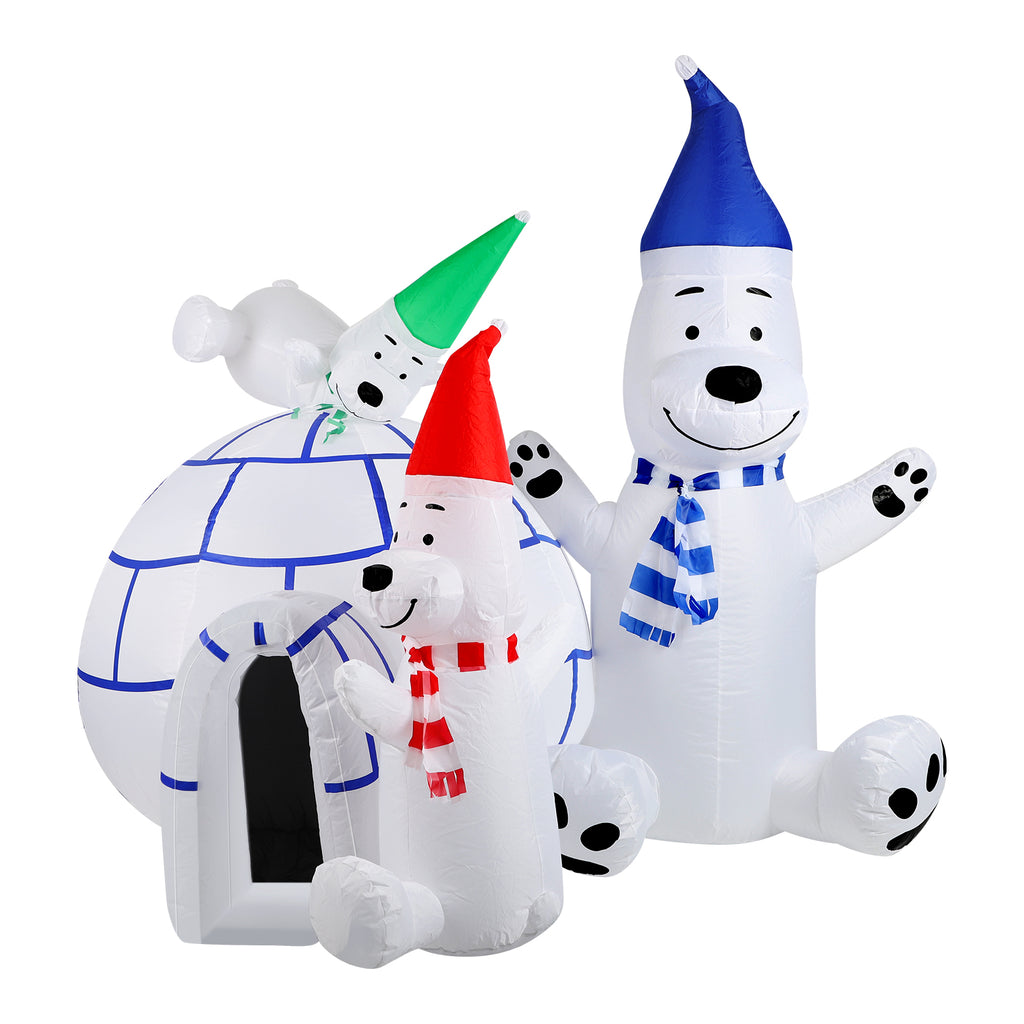 6FT Christmas Inflatable Polar Bear & Igloo Set, 3 Polar Bears with Colorful LEDs, Blow Up Yard Decor