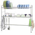 Large Capacity 2-Tier Stainless Steel Dish Drying Rack for Over-the-Sink Kitchen Counter Organization with Utensil Holder Accessory