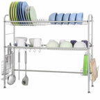 Large Capacity 2-Tier Stainless Steel Dish Drying Rack for Over-the-Sink Kitchen Counter Organization with Utensil Holder Accessory