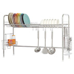 Stainless Steel Over the Sink Dish Drying Rack, Adjustable Single Tier Sink Organizer with Utensil Holder