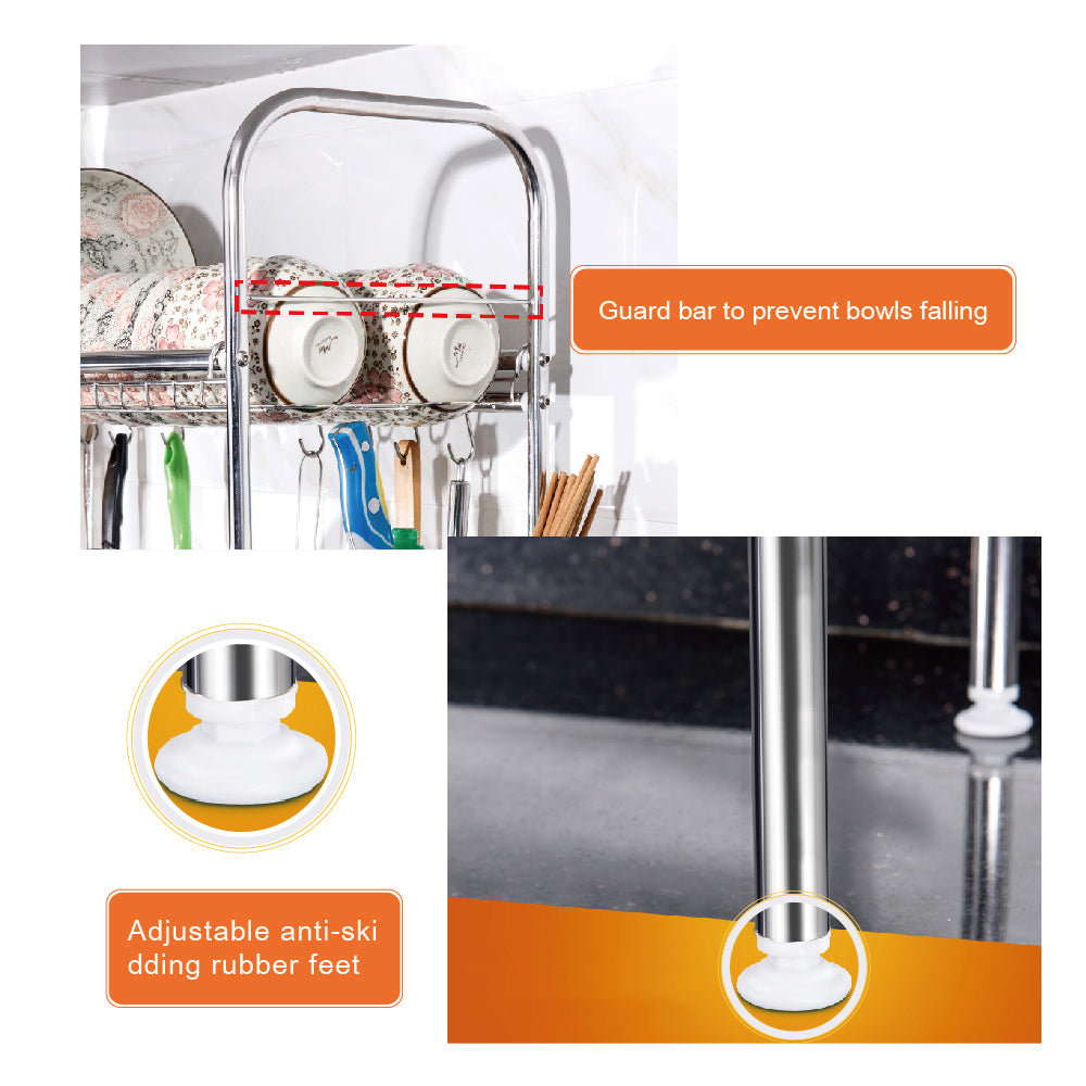 Stainless Steel Over the Sink Dish Drying Rack, Adjustable Single Tier Sink Organizer with Utensil Holder