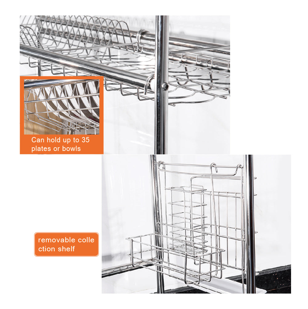 Stainless Steel Over the Sink Dish Drying Rack, Adjustable Single Tier Sink Organizer with Utensil Holder