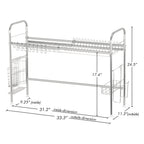 Stainless Steel Over the Sink Dish Drying Rack, Adjustable Single Tier Sink Organizer with Utensil Holder
