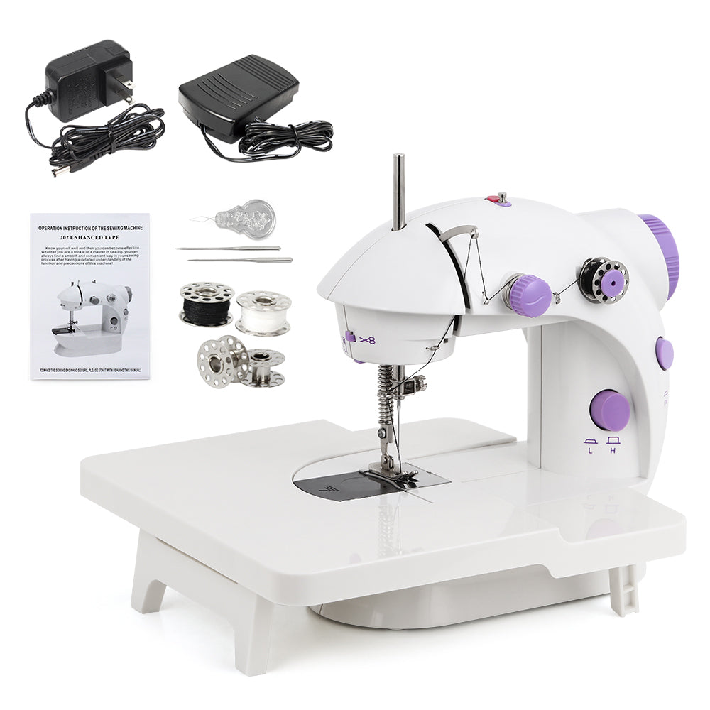 Handy Mini Sewing Machine for Daily Use, Manual DIY Crafting & Mending Machine, 2-Speed White/Purple