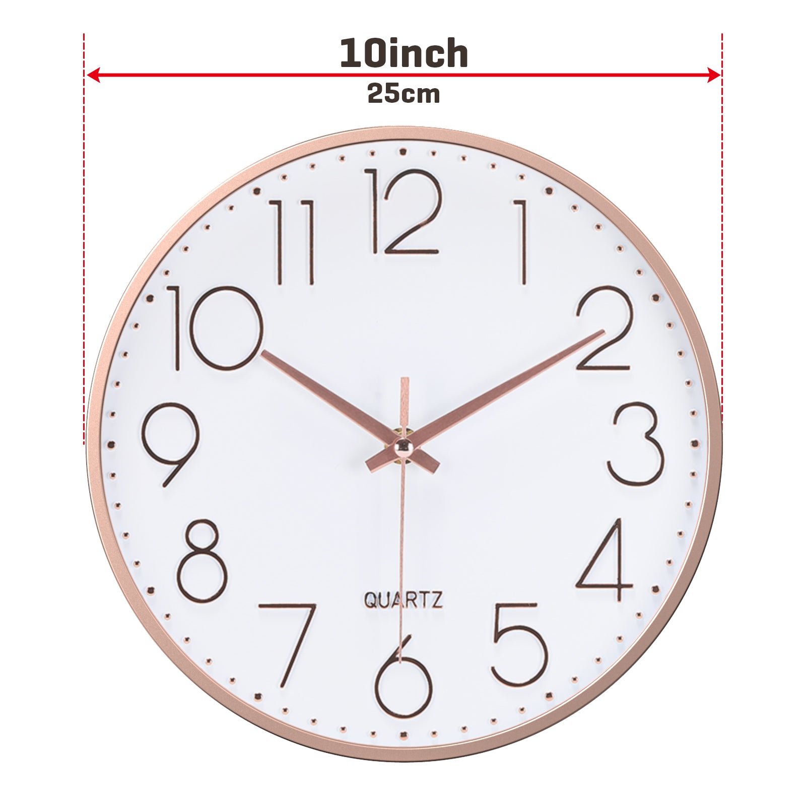 10 Inch Black, Rose Gold Wall Clock Battery Operated Silent & Non-Ticking Wall Clock for Home Office Bathroom, Living Room, Kitchen