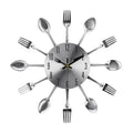 Modern 3D Spoon and Fork Kitchen Wall Clock, Stainless Steel Silver Mirror Finish Cutlery Art for Dining
