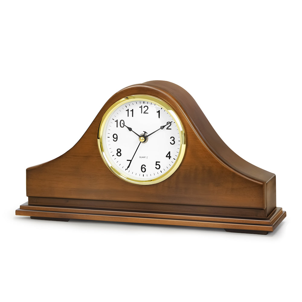 Arched Wooden Mantel Clock - Battery Operated Traditional Table Clock for Living Room, Fireplace & Office,