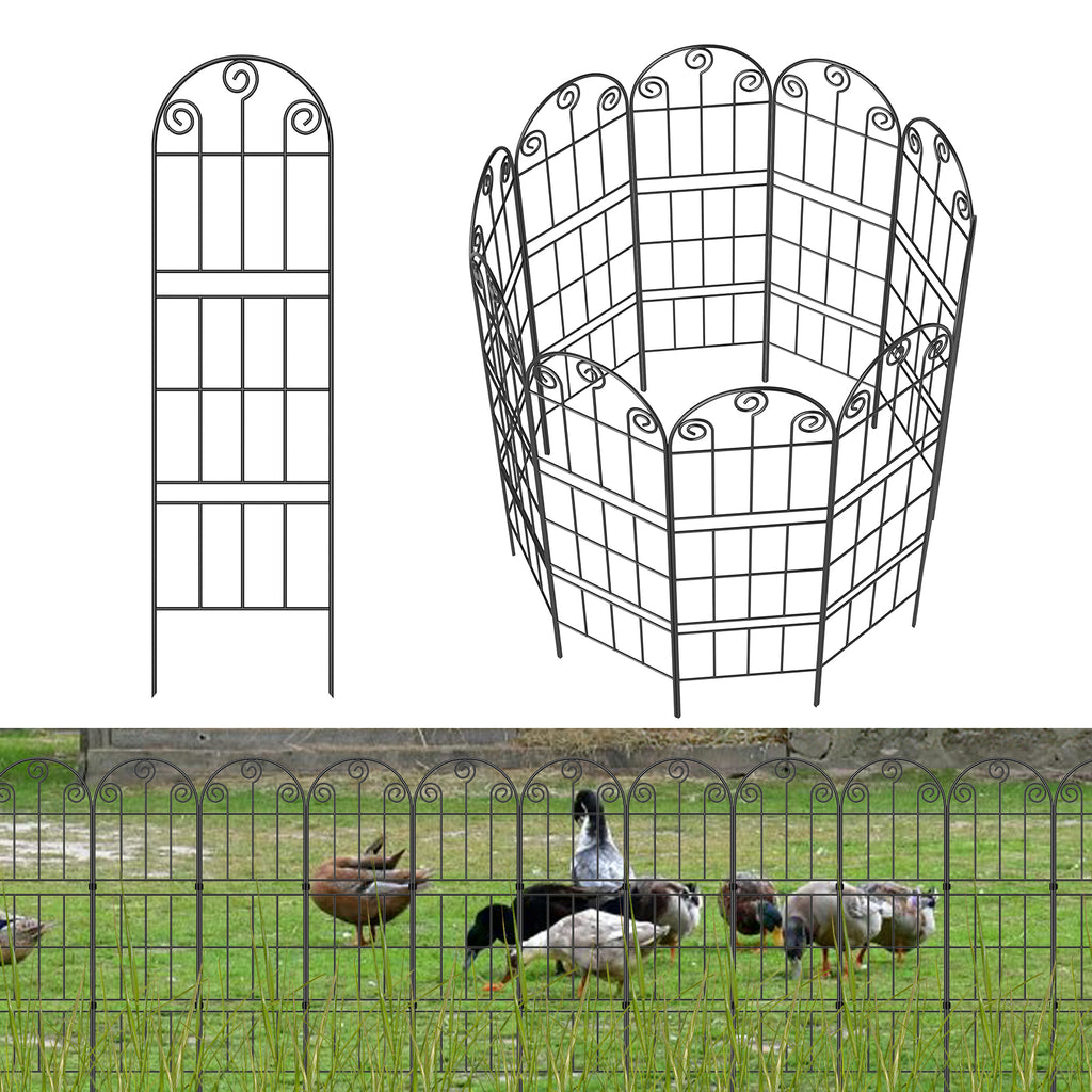 Scroll Top Garden Fence Panels - Double Rail Metal Border - Animal Barrier for Backyard & Garden,