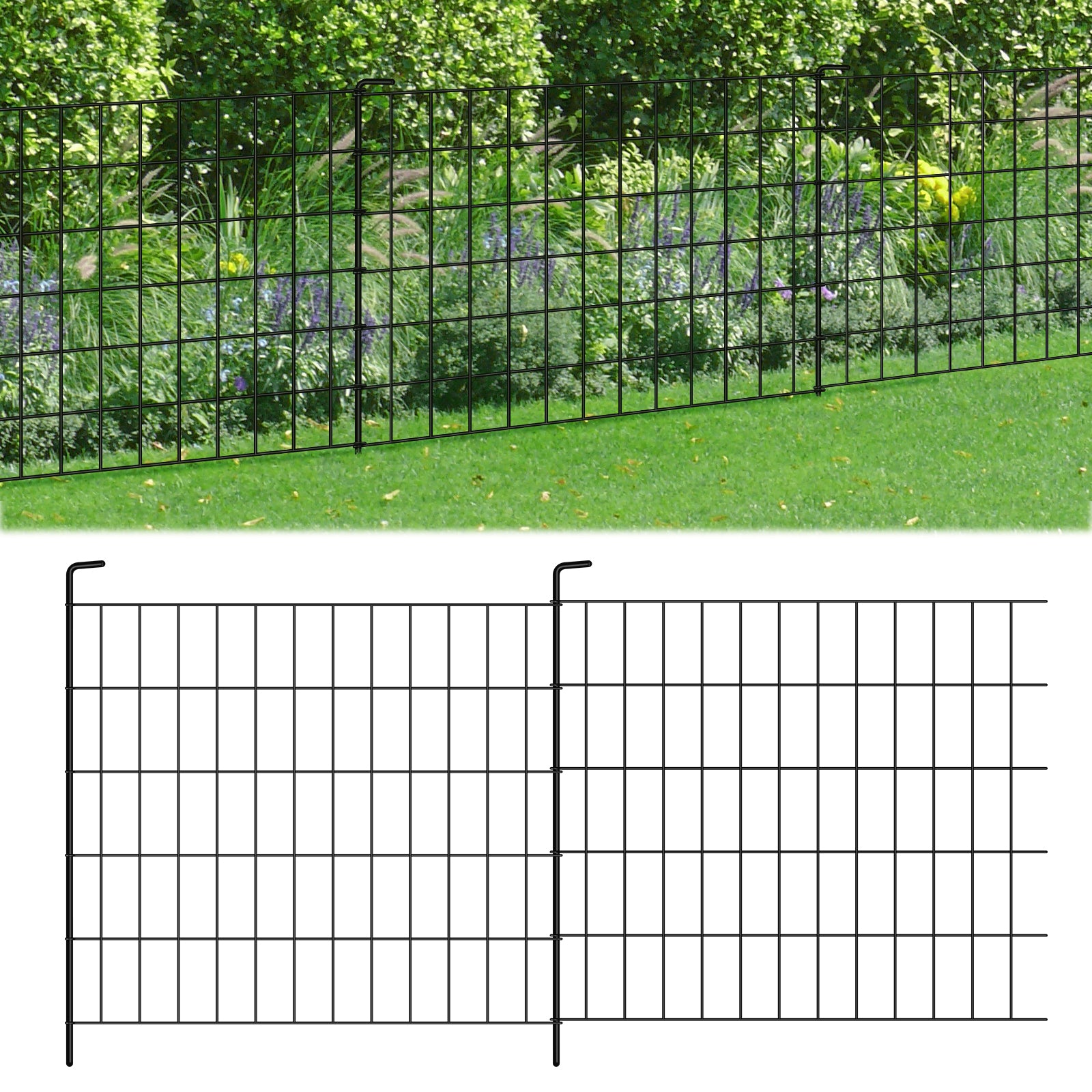 4-Pack Decorative Garden Fence, 24"H x 10ft L Metal Animal Barrier Fencing for Rabbits & Dogs