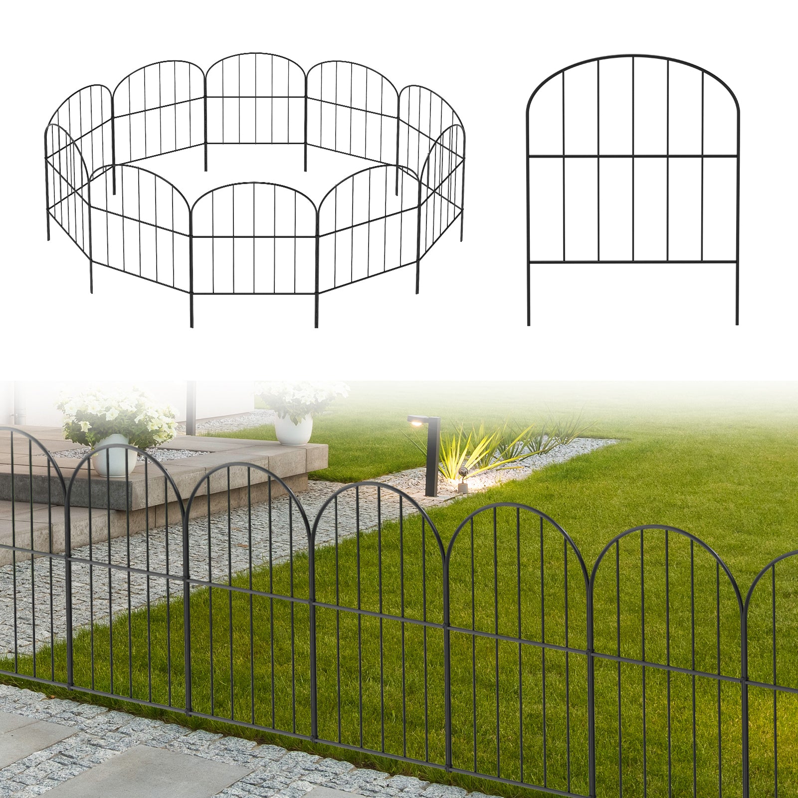 Small Arched Garden Fence 10-Pack, 16.5"H x 10ft L Metal Wire Animal Barrier for Small Dogs