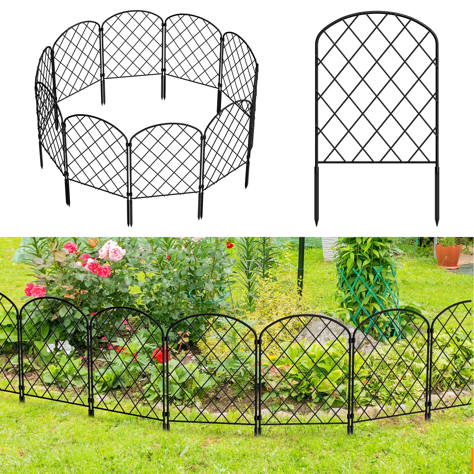 Arched Lattice Garden Fence - Rustproof Metal Animal Barrier - Decorative Edging for Yard & Flowers,