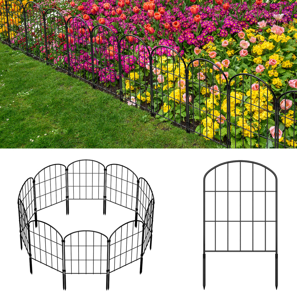 10-Pack Arched Garden Fence Panels, 22"H x 10ft L Rustproof Wire Edging with Stabilizing Plastic Stakes