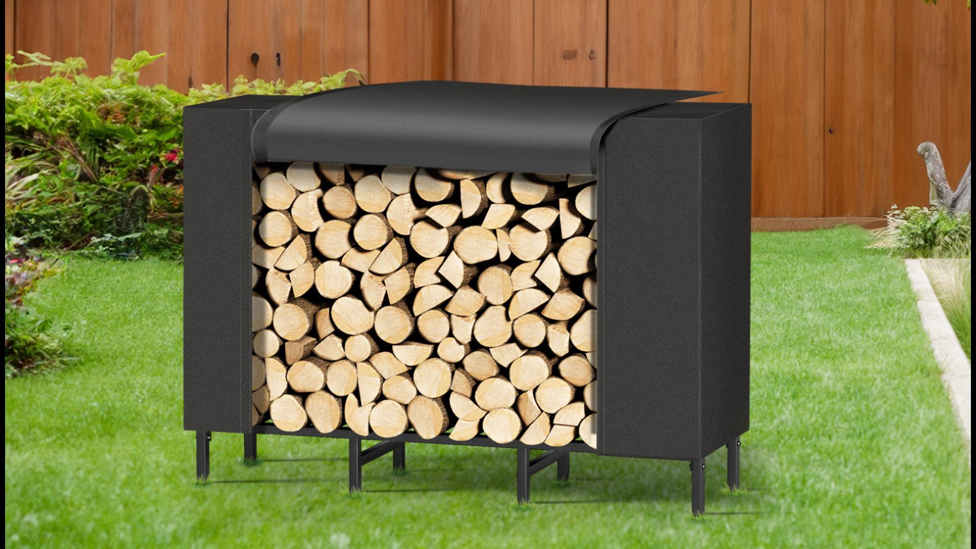 Firewood Rack with Cover - Heavy Duty Outdoor Log Holder & Storage Stand, Black