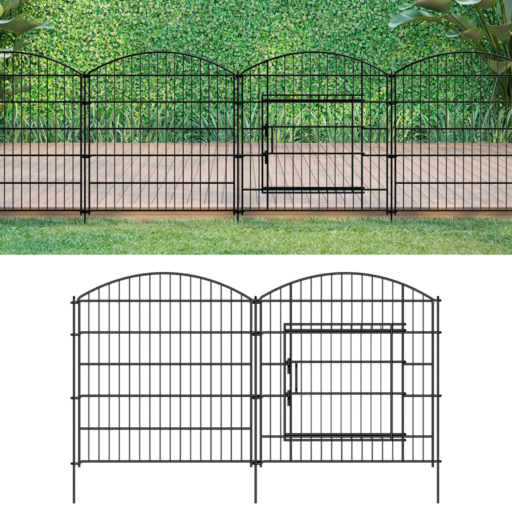 Decorative Garden Fence with Gate - Rustproof Metal Panel Set - No-Dig Animal Barrier for Dogs & Rabbits,