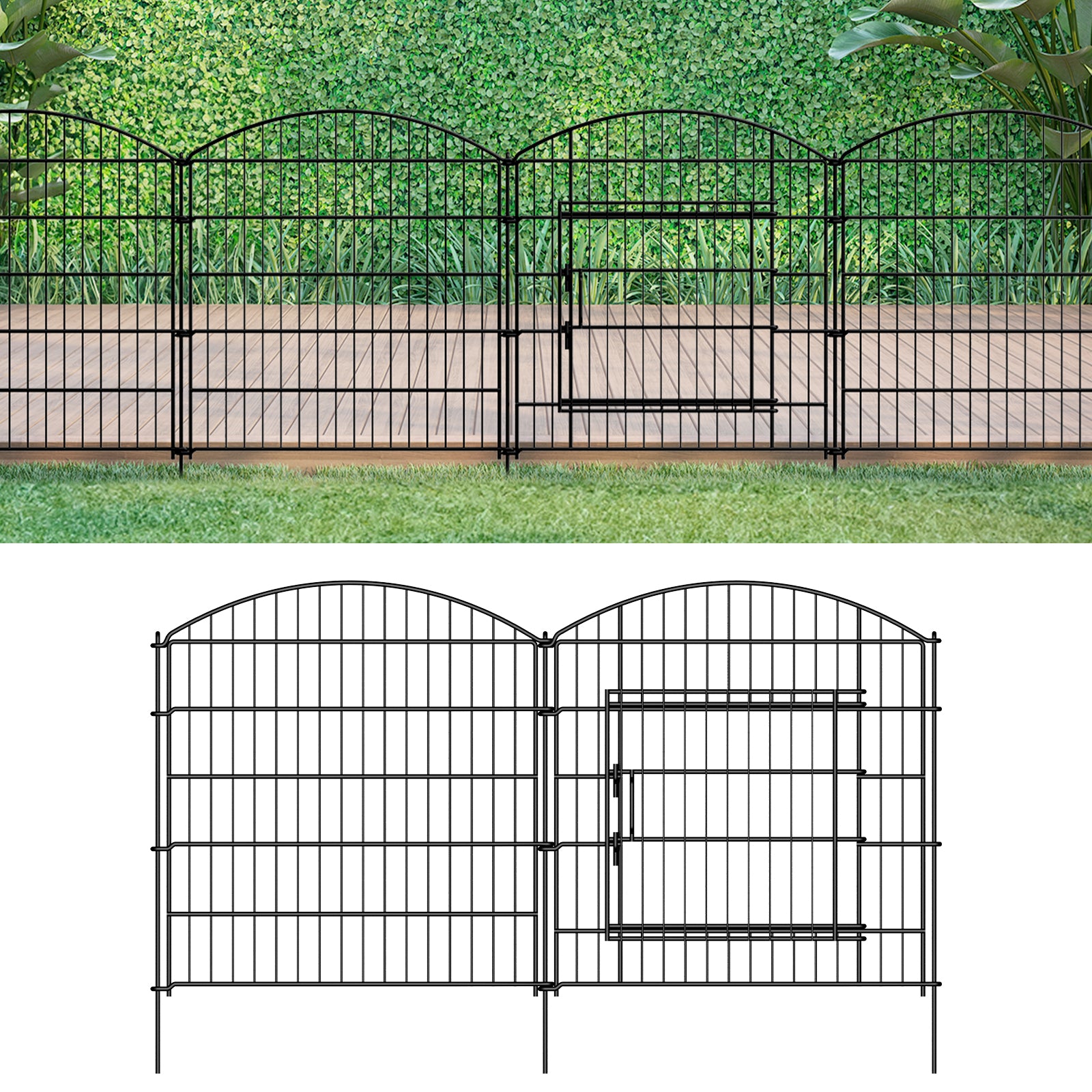 Decorative Garden Fence with Gate - Rustproof Metal Panel Set - No-Dig Animal Barrier for Dogs & Rabbits,