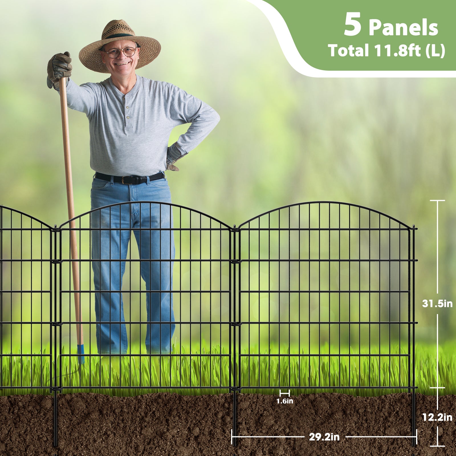 Decorative Garden Fence with Gate - Rustproof Metal Panel Set - No-Dig Animal Barrier for Dogs & Rabbits,