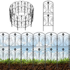 No-Dig Decorative Garden Fence with Gate - Fleur-de-Lis Rustproof Metal Border - Animal Barrier for Patio,