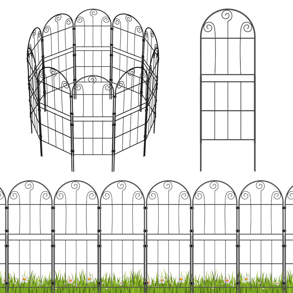 Decorative Scroll Garden Fence - Rustproof Metal Border - No-Dig Animal Barrier for Flower Beds,