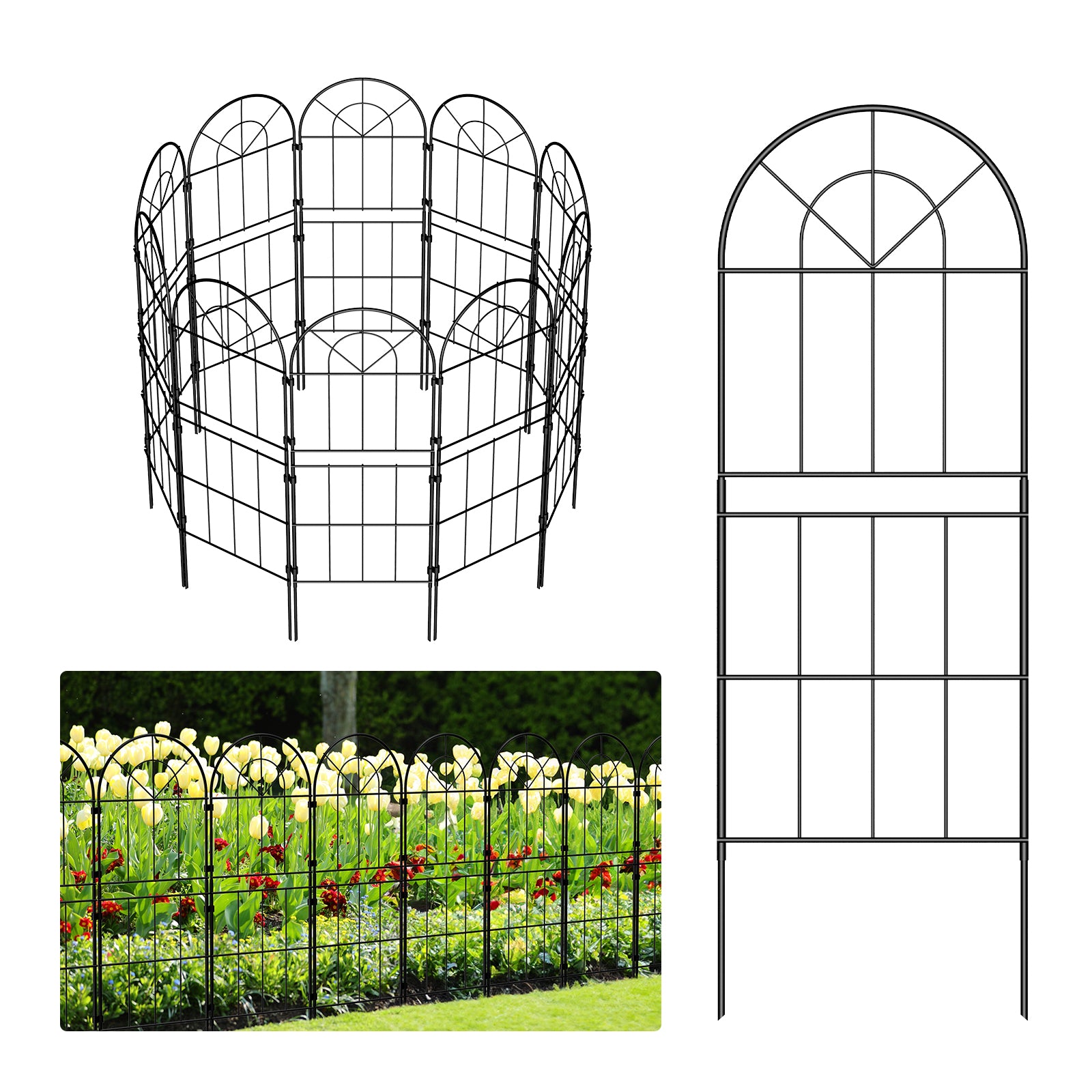 Gothic Arch Decorative Fence - Rustproof Metal Animal Barrier - Landscape Edging for Yard & Patio,