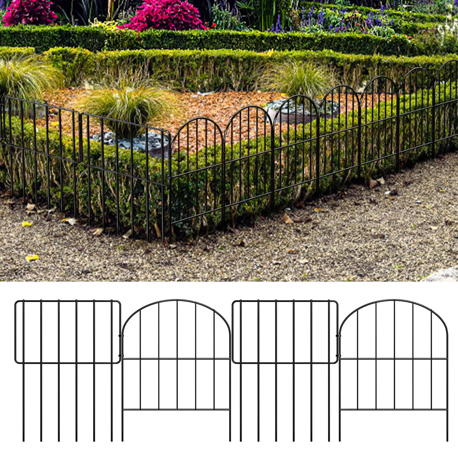 Multi-Arch Garden Fence Panels - Rustproof Metal Boundary - No-Dig Animal Barrier for Patio & Yard,
