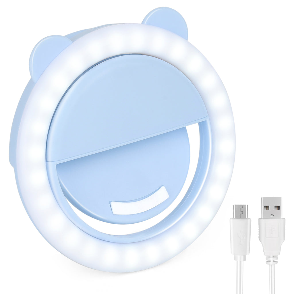 Bear Ear Selfie Ring Light - Portable Clip-on LED Fill Light - USB Rechargeable with 3 Brightness Levels,