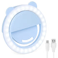 Bear Ear Selfie Ring Light - Portable Clip-on LED Fill Light - USB Rechargeable with 3 Brightness Levels,