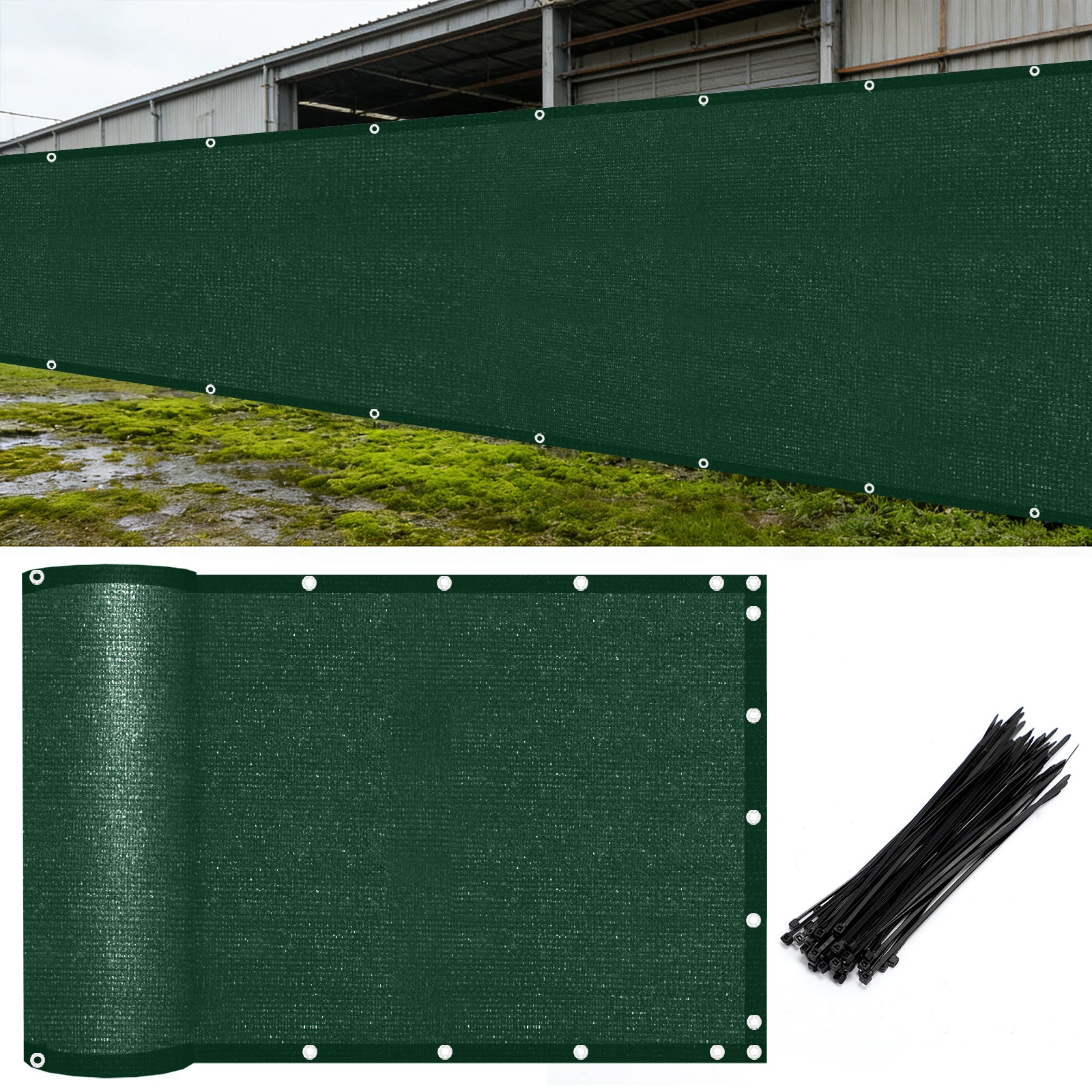 6'x50' Green Privacy Fence Screen, Commercial Windscreen with Copper Grommets for Garden & Yard