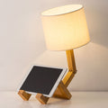 Creative Robot Wooden Desk Lamp, Adjustable Shape Bedside Lamp with Built-in Phone Holder