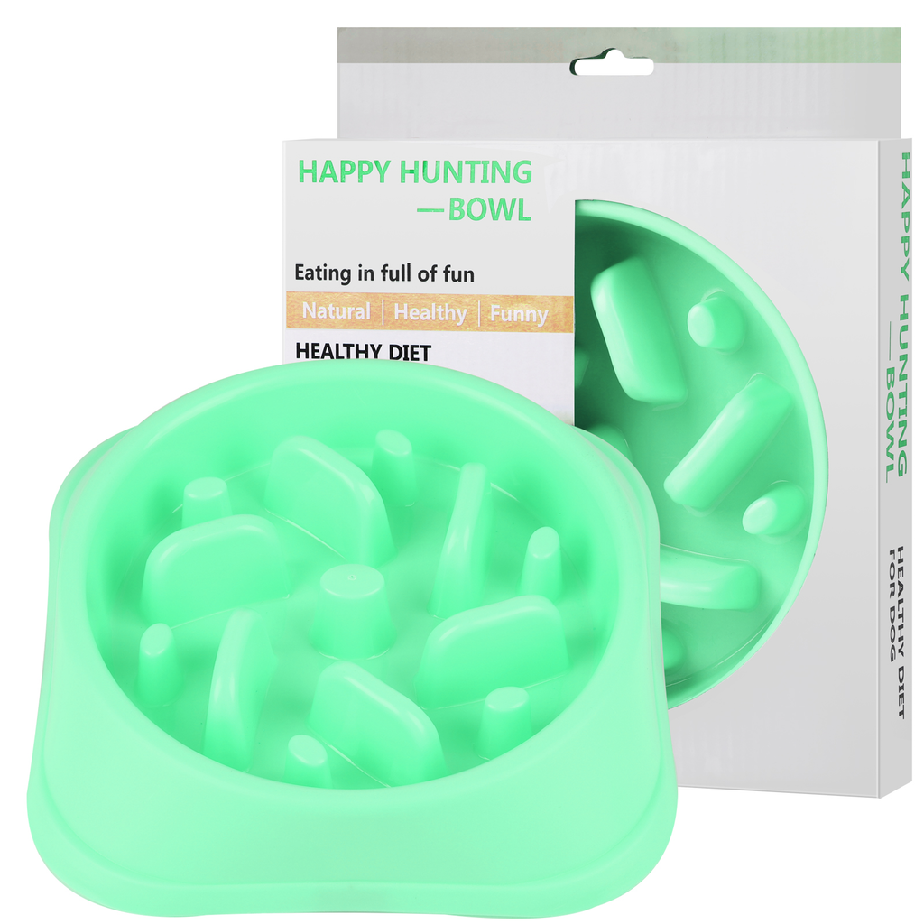 Slow Feeder Dog Bowl, Non-Slip Anti-Gulping Pet Dish for Healthy Eating (BPA-Free Green)
