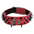 Punk Spiked Studded Dog Collar, Heavy-Duty Red PU Leather Pet Collar for Medium & Large Dogs