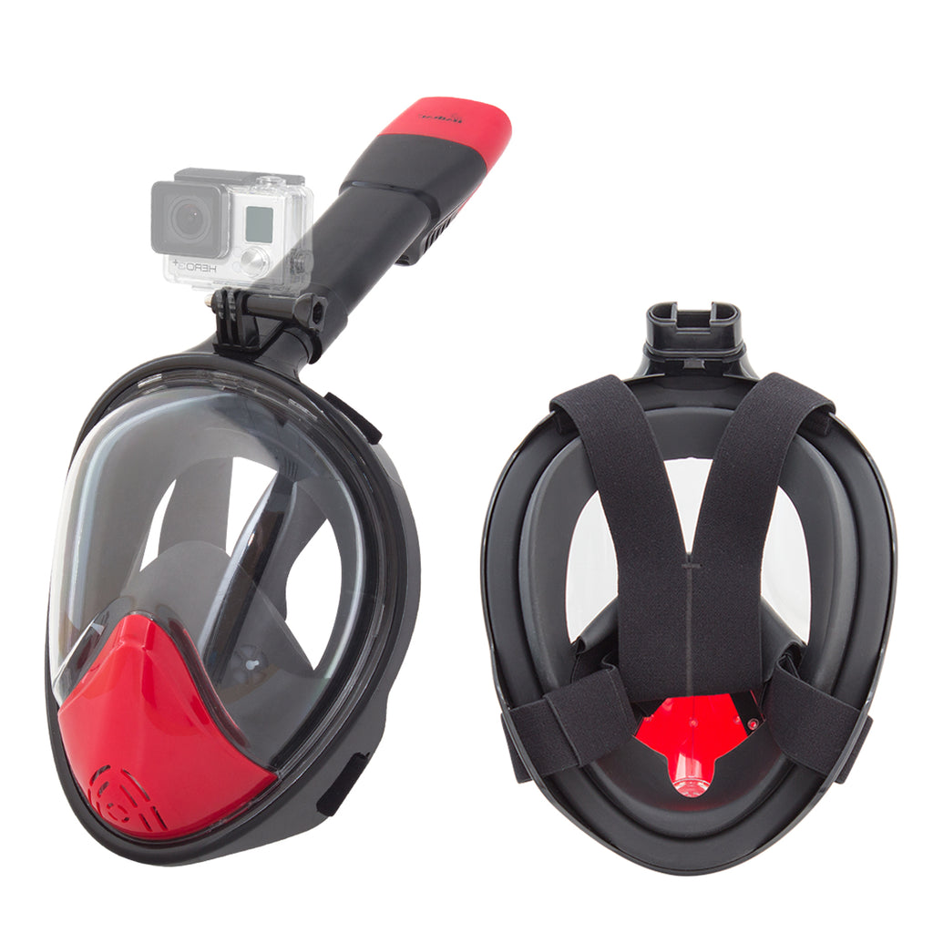 Full Face Snorkel Mask with Latest Dry Top System, Foldable 180 Degree Panoramic View Snorkeling Mask with Camera Mount Safe Breathing Anti-Leak Anti-Fog