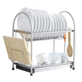 2-Tier Stainless Steel Dish Drying Rack with Drainboard, Space-Saving Kitchen Counter Organizer