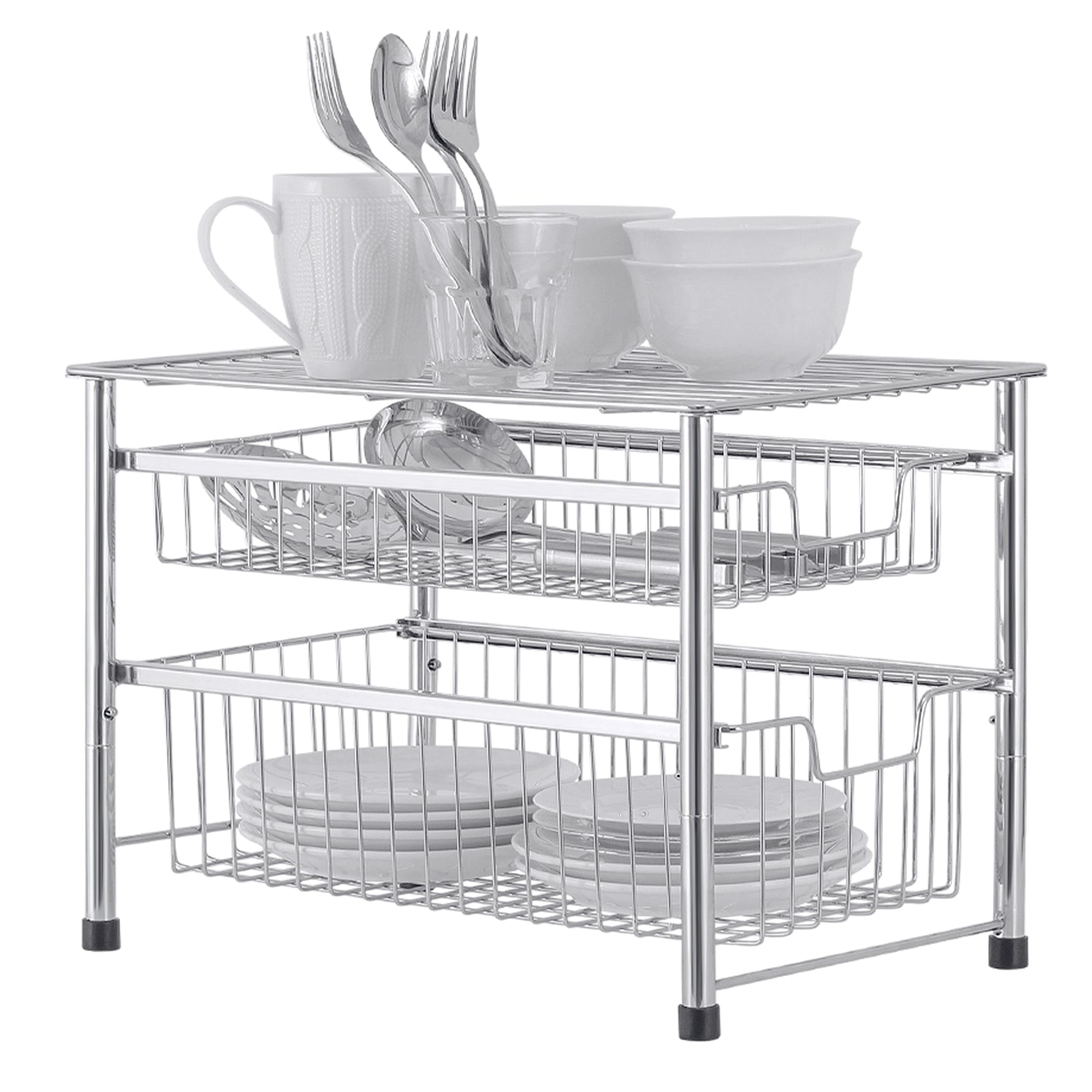 2-Tier Sliding Basket Organizer, Pull-Out Under Sink Storage Drawers for Kitchen & Bathroom