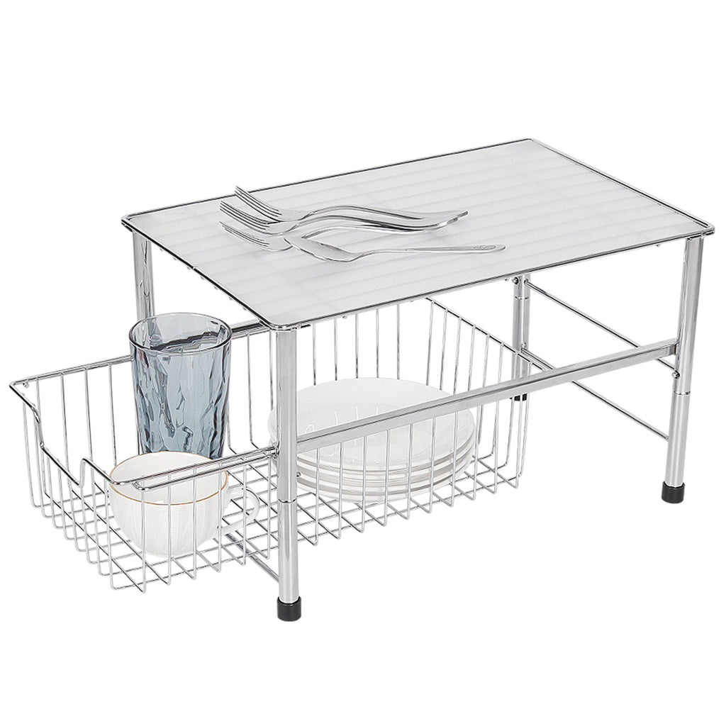 Multi-Functional Kitchen Sink Organizer, Appliance Storage Shelf with Sliding Pull-Out Drawer