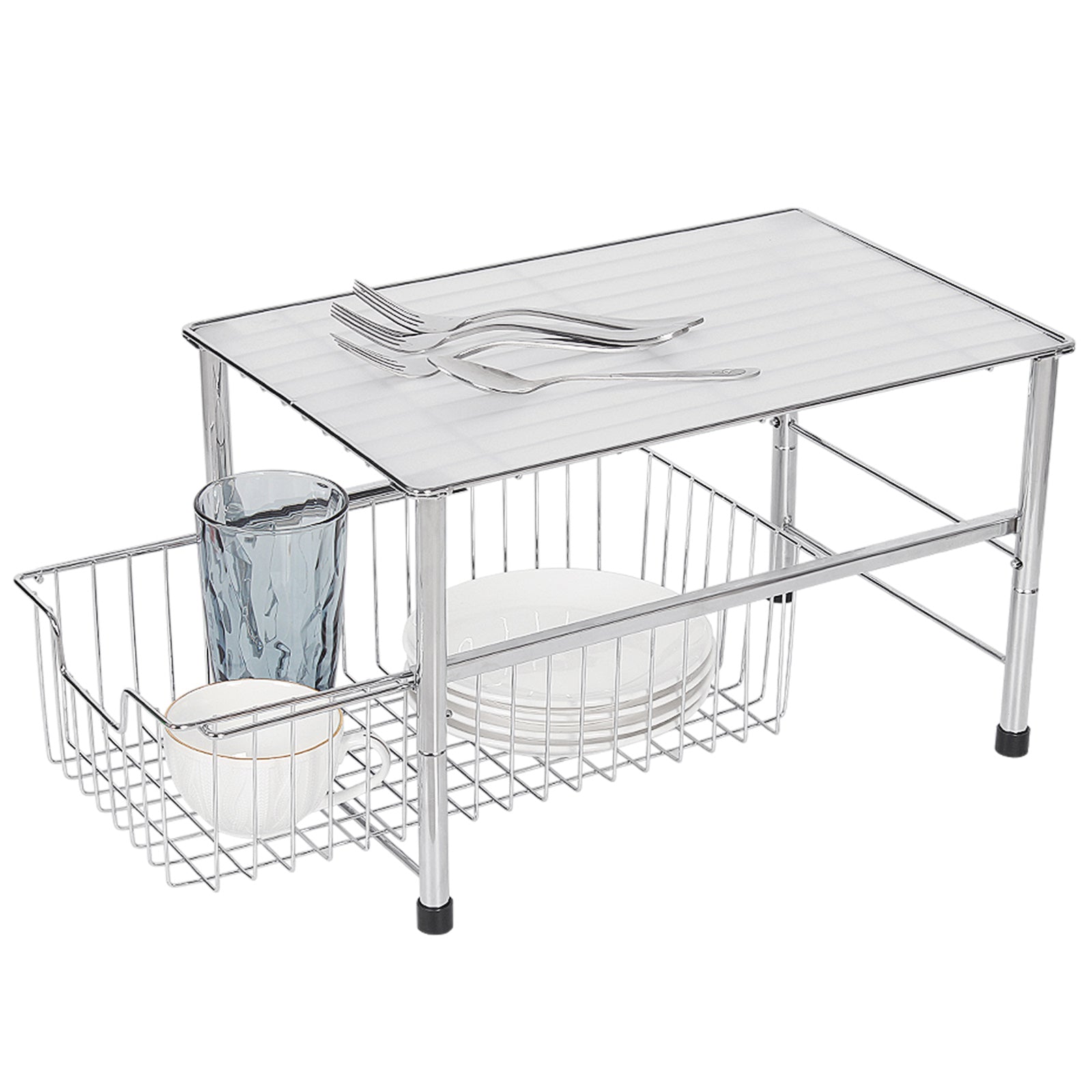 Multi-Functional Kitchen Sink Organizer, Appliance Storage Shelf with Sliding Pull-Out Drawer