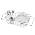 Dish Drying Rack in Sink- Over The Sink Colander Strainer Basket, Stainless Steel Strainer Basket with Expandable Rubber Grip Handles for Vegetables, Fruits, Home Kitchen Essentials, Black