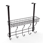 Dark Brown Over The Door Coat Rack with Storage Basket, Heavy-Duty Metal Entryway Organizer