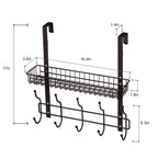 Dark Brown Over The Door Coat Rack with Storage Basket, Heavy-Duty Metal Entryway Organizer