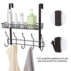 Dark Brown Over The Door Coat Rack with Storage Basket, Heavy-Duty Metal Entryway Organizer