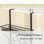 Dark Brown Over The Door Coat Rack with Storage Basket, Heavy-Duty Metal Entryway Organizer
