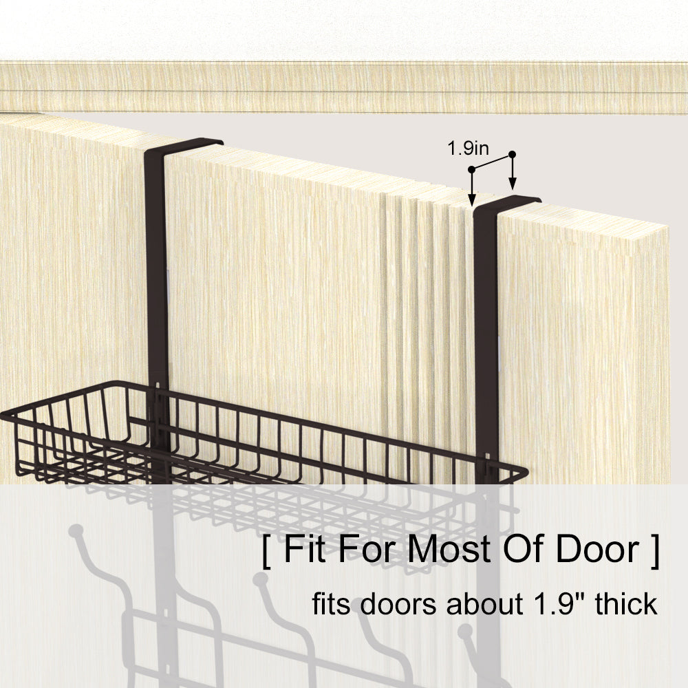 Dark Brown Over The Door Coat Rack with Storage Basket, Heavy-Duty Metal Entryway Organizer