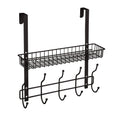 Dark Brown Over The Door Coat Rack with Storage Basket, Heavy-Duty Metal Entryway Organizer