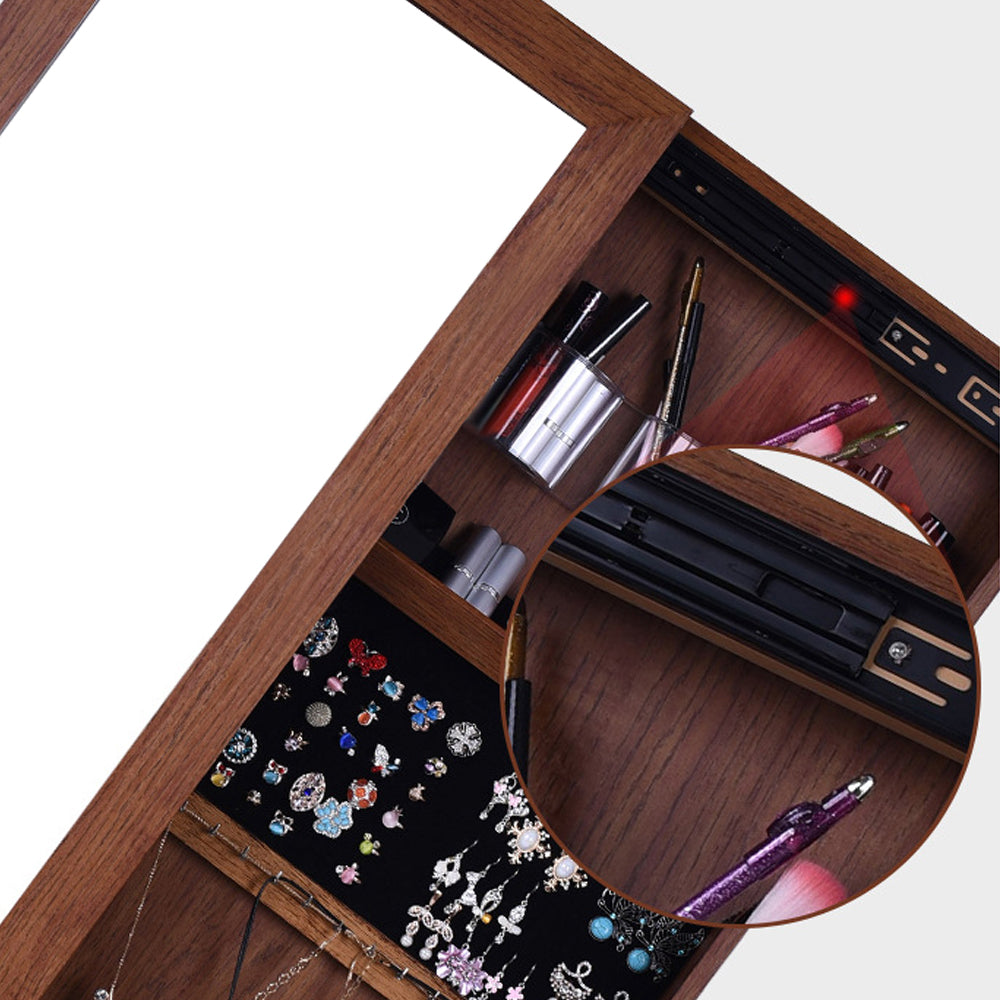 Mirror Jewelry Cabinet, Wall Or Door Mounted Jewelry Organizer Armoire With Storage, Jewelry Organizers With Full Length Mirror, Jewelry Organizer Cabinet, Jewelry Box Standing For Women, Brown