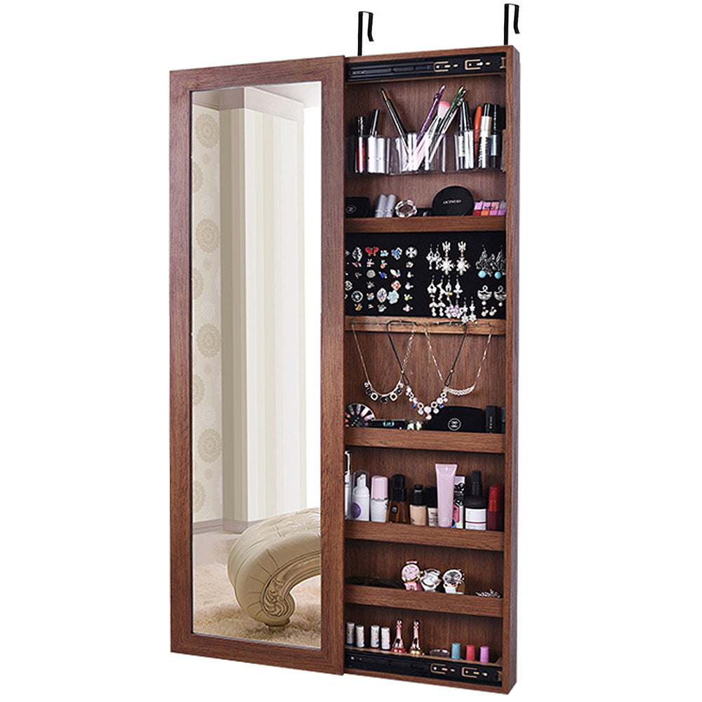 Mirror Jewelry Cabinet, Wall Or Door Mounted Jewelry Organizer Armoire With Storage, Jewelry Organizers With Full Length Mirror, Jewelry Organizer Cabinet, Jewelry Box Standing For Women, Brown