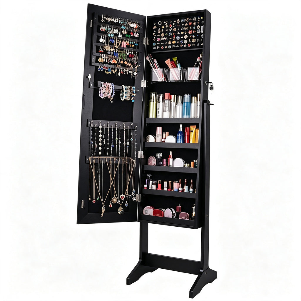 Floor Mirror Jewelry Cabinet, Whole Body Mirror Jewelry Storage Cabinet, Storage Cabinet with Key Storage Cabinet, Household Wooden Storage Cabinet
