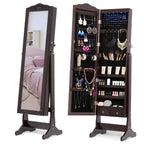 Full Length Mirror Jewelry Armoire with LED, Standing Lockable Jewelry Cabinet with 2 Drawers