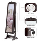 Full Length Mirror Jewelry Armoire with LED, Standing Lockable Jewelry Cabinet with 2 Drawers