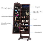 Full Length Mirror Jewelry Armoire with LED, Standing Lockable Jewelry Cabinet with 2 Drawers